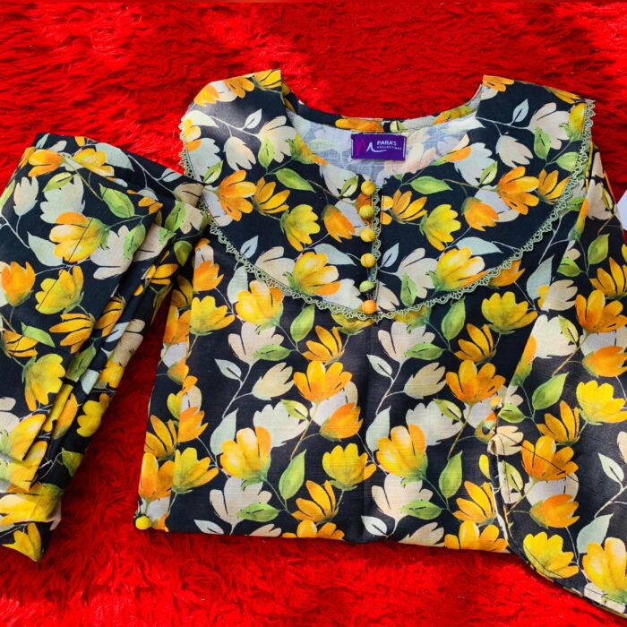 Yellow Floral Khadder Stitched 2 – Piece Suit