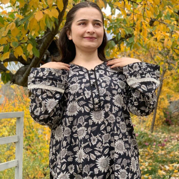 Black Floral Khadder Stitched 2 – Piece Suit