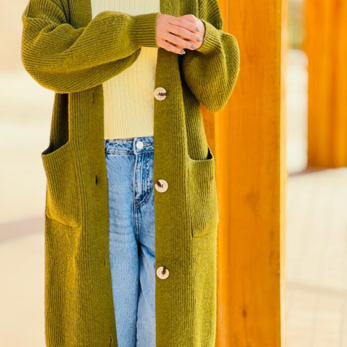 Elegant Long Green Cardigan